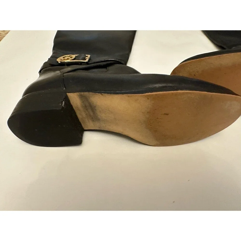 Michael Kors Bryce Black Leather Riding Boots MK Buckle Women’s